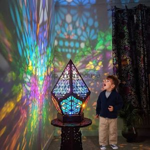 Bordslampor Bohemian Light-Polar Star Projector Trälampa Led Colorful Diamond Lights For Home Decor Bohemian Wedding YQ231006