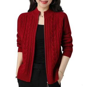 Women's Knits Tees Half High Collar Zipper Knitted Cardigan Jacket Women Autumn Style Solid Color Raglan Sleeve Cardigans Thicken Sweater Coat 231006