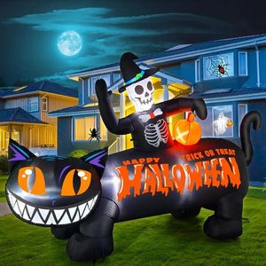 Andra evenemangsfestleveranser Kalolary 9.5ft Halloween gummibåtar Black Cat Outdoor Decorations Skull Blow Up With Build-In LED Light Happy Halloween Bann 231005