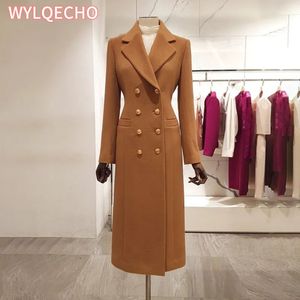 Women's Wool Blend Long Jackets Suits Double Breasted Lapels Slim Fit Tailored Luxury Birthday Party Dresses Blazer Clothes Ladies 231006