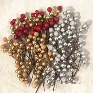 Decorative Flowers Wreaths 5/10Pcs Christmas Cake Decoration Red Holly Berry Foam Ball Topper Christams Garland Wreath Diy Drop Delive Dhdoa