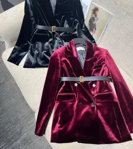 YL047 Women's Suits & Blazers Luxury High Quality Belt trim velvet suit jacket super powerful vibe van black everything