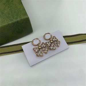 Chic Bow Diamond Charm Earrings Rhinestone Double Letter Designer Earndrops With Stamps Women Pendant Studs Gift Box253C