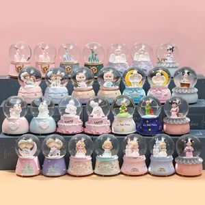 Christmas Decorations Pink Girly Music Box Princess Castle Crystal Ball Christmas Decorations Resin Figurine Desktop Ornaments Xmas Noel Navidad Gift 231005