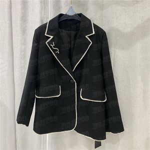 Luxury Women Blazer Jacket With Rhinestone Letter Brooch Vintage Fashion Suit Coat High Grade Ladies Jackets Outwear