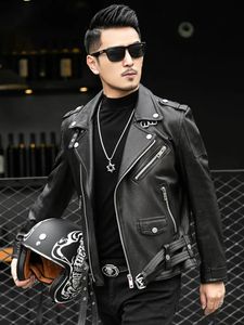 Men s Leather Faux Mauroicardi Spring Autumn Short Cool Black Biker Jacket Men Zipper Long Sleeve Belt Plus Size European Fashion 4XL 5XL 231005