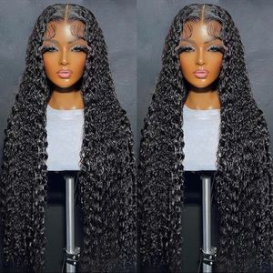 Syntetiska peruker Deep Wave 13x4 13x6 HD spets frontala Human Hair Water Transparent Curly 360 Glueless Full Wig For Black Women 231006