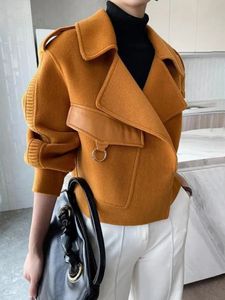 Kadınlar kürk sahte kürk ftlzz Sonbahar Kış Kış Kadınlar Kavur kanat Kravat Yün ceketi Lady Lady Long-Sleeve Gevşek Giyim Vintage Sold Ceket 231005