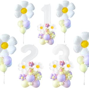 Other Event Party Supplies 44pcs Daisy Flower Balloon Set 32inch 1-9 White Digital Balloon Tower For Kids Happy Birthday Party Decoration DIY Crafts Supply 231005