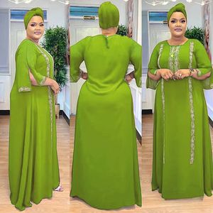 Plus size Dresses Spring Autumn Elegant African Size Long Dress 3 4 Sleeve Polyester Solid Color Dashiki Clothes 231005