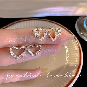 Stud Earrings Unique Design Love Pearl Elegant For Women Korean Fashion Small Zircon S925 Silver Needle Metal Cute Earstuds