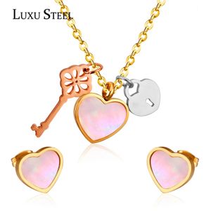 Wedding Jewelry Sets LUXUSTEEL bridal necklace set inoxidable Heart White Shell Pendant Necklace Earrings Brinco Collier Party Wholesale 231005