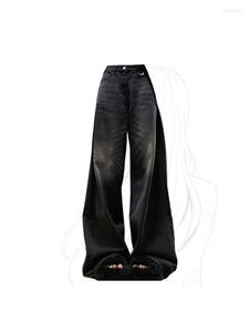 Damen Jeans Damen Gothic Schwarz Vintage Y2k Harajuku 2000er Jahre Ästhetische Jeanshose mit hoher Taille Punk Wide Leg Cowboy Hose Kleidung