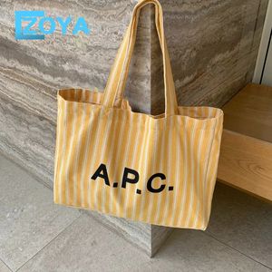 Shopping Bags Women's shopping bag Canvas letter print handbag Japanese style Shoulder Eco Bag Simple Striped tote bag for Girls Y2k 231006