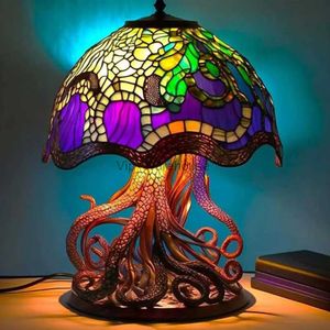 Table Lamps Creative Stained Glass Plant Series Table Lamp Abstract Animal Plant Shaped Resin Decorative Lamp For Household Atmosphere Light YQ231006