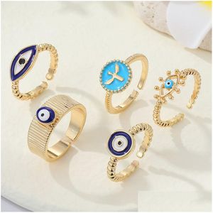 Anelli a grappolo Moda Malocchio Perline Anello da dito per donna Uomo Coppia Oro Fortunato Turco Blu Regolabile Gioielli per feste Consegna di goccia Dhumq