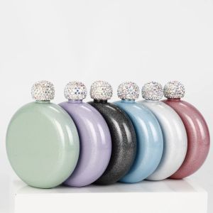 Diamant höftkolvar rostfritt stål flagon med rhinestone lock täcker mini höftkolv runda vinkruka vin flaska grossist