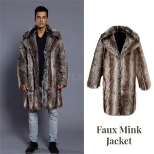 Men S Leather Faux 2023 Winter Slå ner krage mink pälsboat tryckt randig lång vindbrytare lös casual manlig jacka 231005