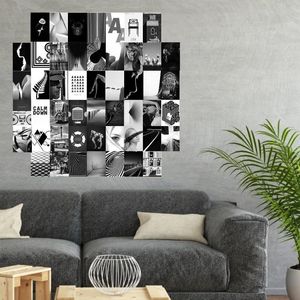 Wandaufkleber, 50 Stück, Postkarte, Haustierbild, schwarz-weiß, Po-Collage, Set, Aufkleber, Dekoration, 10 x 15 cm, abnehmbar