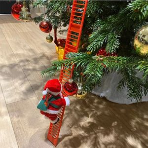Juldekorationer Julen Santa Claus Climbing Ladder Electric Plush Doll Creative Music Xmas Kids Toy Gift Christmas Födelsedagar Heminredning 231005