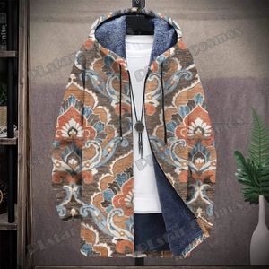 Masculino mistura plstar cosmos 3d padrão impresso moda longo casaco com capuz inverno casual grosso quente velo forrado zip up jaqueta dy03 231005