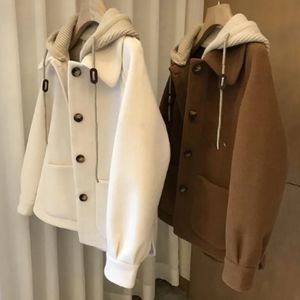 Cappotto con cappuccio lavorato a maglia impiombato in misto lana da donna Dramma coreano Cuciture a piombo oversize 150 kg Ins Abbigliamento donna streetwear 231006