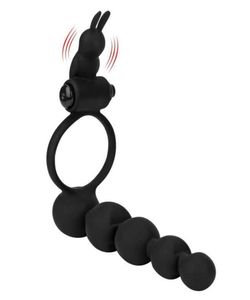 Massageföremål Uppgradering Penis vibrerande ringsexleksaker för par Gspot Vibrator Butt Plug dubbel penetration Strapon Dildo Anal Bea8327220