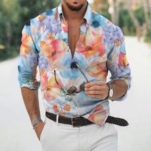 Men's Casual Shirts Shirt Graphic Floral Turndown Light Green Purple Blue 3D Print Daily Holiday Long Sleeve