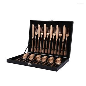 Conjuntos de louça Design Royal Gold 24 Pcs Talheres de Aço Inoxidável Cozinha Festa Colher Garfo Faca Caixa de Presente Talheres