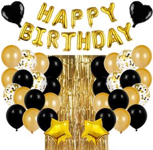 その他のイベントパーティーのサプライズブラックゴールドの誕生日装飾セットレターハッピーバースデーバルーンレインシルクカーテンベビーシャワーバースデーパーティー装飾バルーン231005