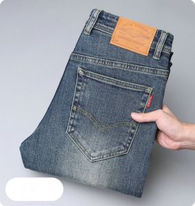 Novas calças jeans calça calças masculinas estiramento outono inverno ddicon bordado jeans apertado calças de algodão lavado em linha reta negócios casual cq8603