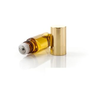 Fragrance parfymflaska 3 ml 5 ml 10 ml minirulle på glas bärnsten brun tjock eterisk oljestål metallrulle boll zz