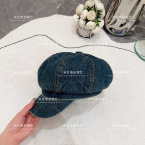 Newsboy Hats Designer 23 New Washable Cowboy Octagonal Hat in Chinese Vintage Denim Hat Shows a Small Face, Minimalist and Advanced Sense XXKN