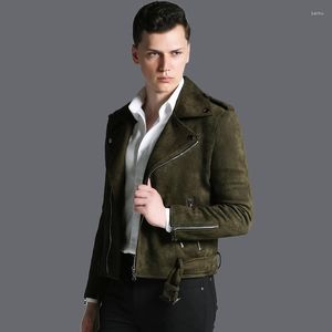 Herrgravrockar Korta topp Suede Coat Mens Autumn Winter Personlighet Armégrön Zip Biker Jacket Male Cool Locomotive Jackets Plus Size