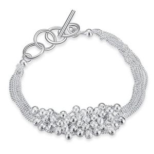 Pulseira de contas de areia de seis linhas banhada a prata; Presente de casamento moda masculina e feminina pulseira de prata 925 SPB030249p