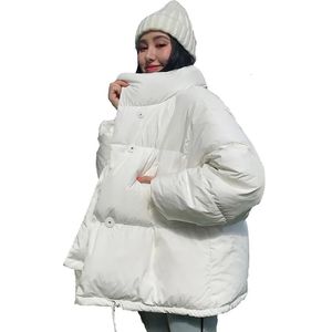 Damenjacken Koreanischer Stil Winterjacke Parkas Frauen Stehkragen Solide Schwarz Weiß Weibliche Daunenmantel Lose Übergroße Damen Kurzparka 231005