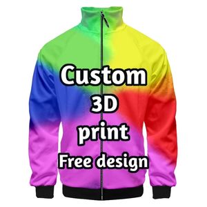 Men s jackor 2023xinkudrop grossist 3D utskrift Hög hals blixtlåsjacka Anpassning plus storlek Fashion Coat Sublimation 231005