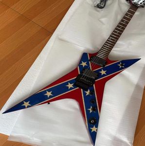 Dimebag Darrell Razorback Rebel Confederate Flag Red Flame Maple Top Electric Guitar Floyd Rose Tremolo Star Inlay Grover Tuners Black Hardware China EMG Pickups