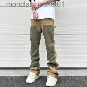 Herrenjeans High Street Spliced Speckled Ink Micro Flare Hose für Männer Cleanfit Casual Washed Baggy Straight Denim Hose Y2K Jeans J231006