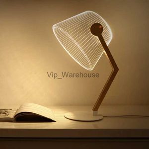 Lâmpadas de mesa Modern LED Desk Lamp 3D Visual Bend Study Read Table Suporte de madeira Acrílico Board Creative Bedside Decoração Night Stand Light YQ231006