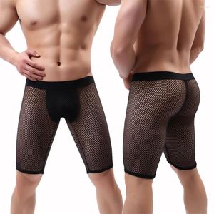 アンダーパンツJiajiang Long Fishnet Boxer Shorts Men's Underwear Sports Nylonストレッチ快適な柔らかい最高品質のパンツ