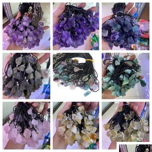 Pendant Necklaces 100Pcs Irregar Rough Amethyst Stone Fluorite Rose Quartz Citrine Necklace Bk Drop Delivery Jewelry Pendants Dhswv