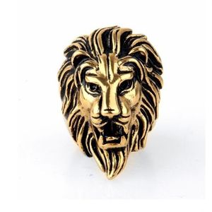 Vintage Jewelry Whole Domineering Lion Head Ring Europe and America Cast Lion King Ring Gold Silver US Size 7-15295n