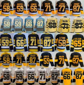 リバースレトロホッケー71 Evgeni Malkin Jersey Man 59 Jake Guentzel 58 Kris Letang 66 Lemieux 87 Sidney Crosby Stitched Sport Team Classics Heritage Stadiumシリーズ