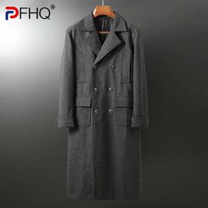 Erkek Yün Karışımları Pfhq Slim Fitting Kore versiyonu yün trençkot gençlik çift göğüslü göğüslü serin mizaç basit rüzgar kırıcılar 21Z2477 231006