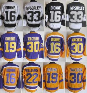 Man vintage hockey 30 Rogatien Vachon Jersey Retro 33 Marty McSorley 22 Tiger Williams 19 Butch Goring 16 Marcel Dionne Classic CCM pension