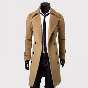 Trench Coats Masculino Elegante Casaco Turndown Collar Temperamento Longo À Prova de Vento Jaqueta Grossa