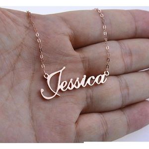 Rose Gold Silver Color Personligt anpassat namn Pendant Necklace Anpassad kursiv typskylt Uttalande halsband Handgjorda födelsedag220n