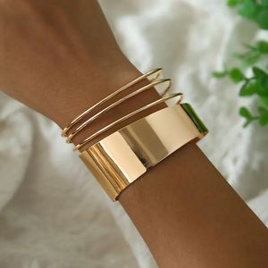 Bangle Mental Punk Hard Bracelet for Women Bohemian Gold Color Cuff Bangle Indigenous Open Wide Wire Statement Hand Party Jewelry 231006