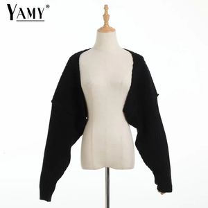 Women's Knits Tees Sexy cropped cardigan knitted short cardigan sweaters for women fashion cute tops korean style long sleeve top batwing sleeve 231006